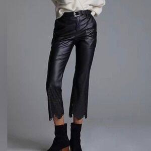 Anthropologie Laser Cut Faux Leather Pants Size 8 Black Cropped Modern Chic Edgy